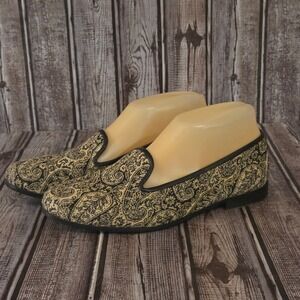 Sz 7.5 Womens Stubbs & Wootton Cream Black Paisley Tapestry Smoking Slippers